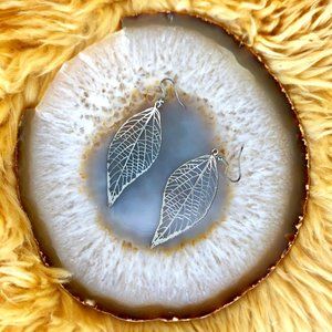 Anthropologie laser cut silver leaf earrings